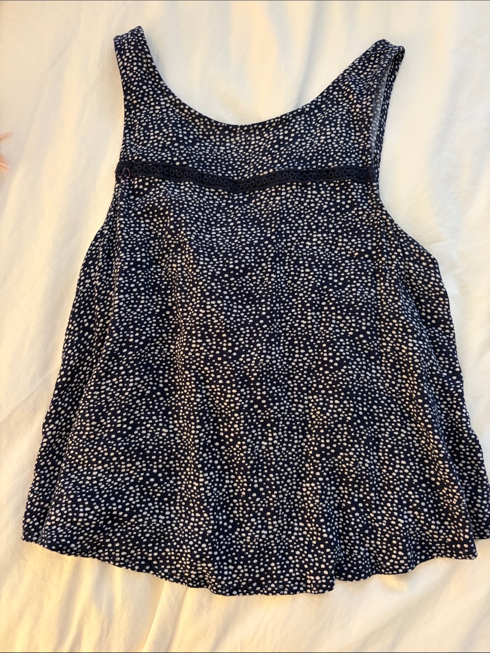Xhilaration Navy and White Dot Tank with Lace Trim